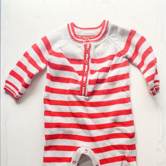 red and white striped romper baby